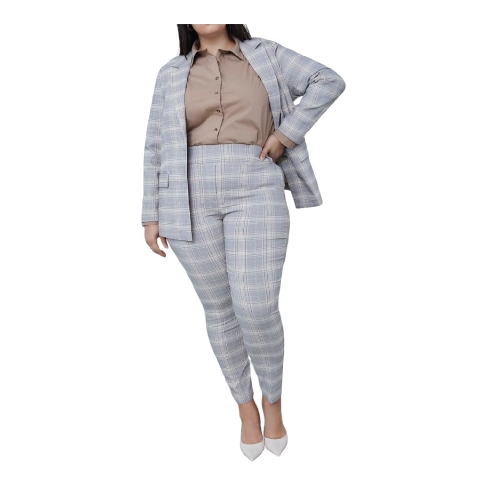 Penningtons Women’s Size 32 5X Pull On Pants Beige Tan Plaid Stretchy